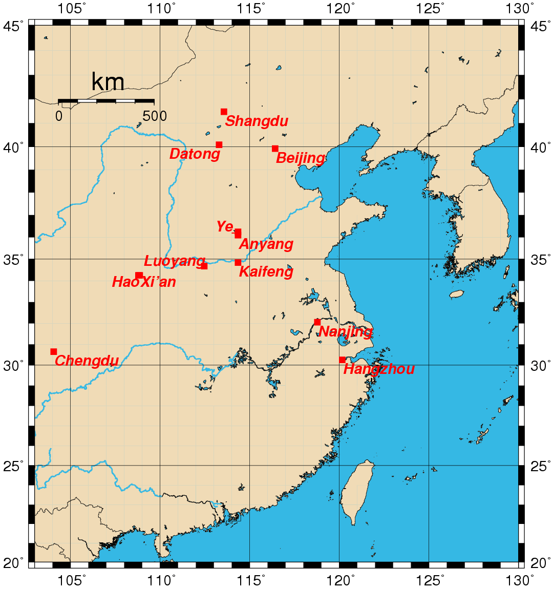 Ubicación de la antigua China